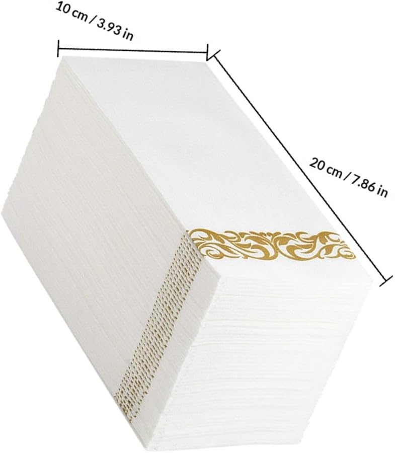 GALPADA Gold Floral Disposable Paper Guest Towels 100pcs 40x30cm Thick Folded Napkins - Image 2